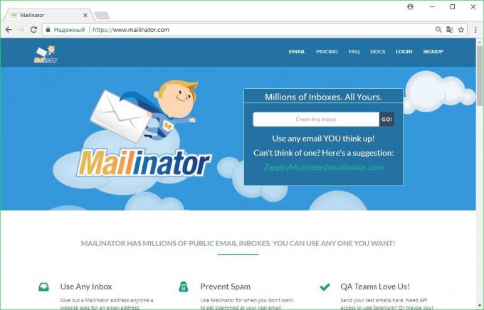 Pagaidu E-pasts: Mailinator