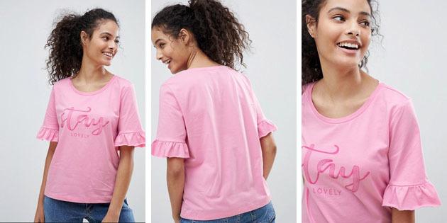 Sieviešu modes t-krekli no Eiropas veikalos: T-krekls ar drukas un rišu Tikai Jolene Stay Loveley