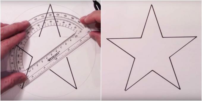 Kā uzzīmēt zvaigzni, izmantojot transportieri