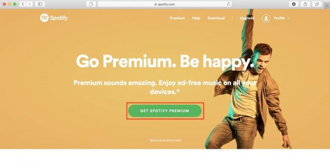 Kā lietot Spotify Krievijā noklikšķiniet uz Saņemt Spotify Premium