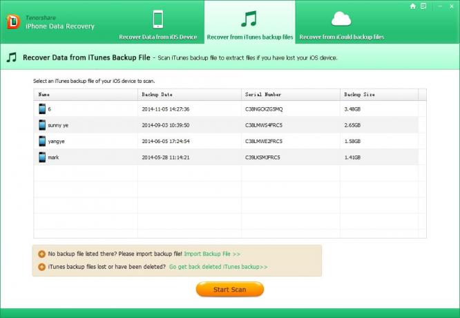 Tenorshare iPhone Data Recovery: backups