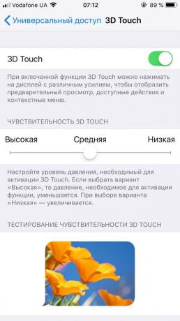 Jutība regulēšana 3D Touch