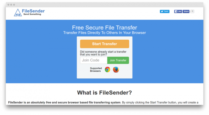 FileSender ekrāns
