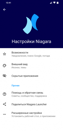 Launcher Android Niagara palaidējs: iestatījumi