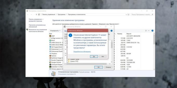 Kā noņemt Internet Explorer: apstipriniet savu nodomu, noklikšķinot uz OK