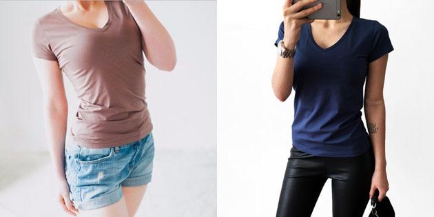 Pamatvielas sieviešu t-krekli no Eiropas Veikalos: Basic T-krekls ar V-veida kakla