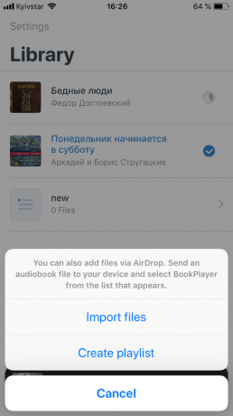 Atskaņotājs audiogrāmatas BookPlayer: importēšana faili