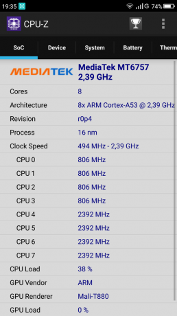 Umidigi S: CPU-Z procesors