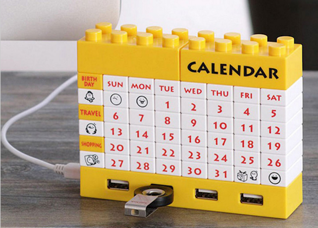 Perpetual kalendārs Lego c USB hub