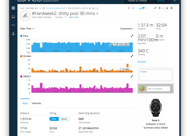 Peldēšana ar Garmin Fenix ​​3 in pool