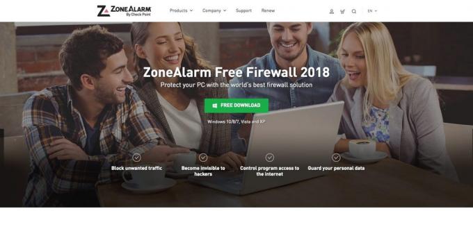 Ugunsmūrus. ZoneAlarm Free Firewall 2018