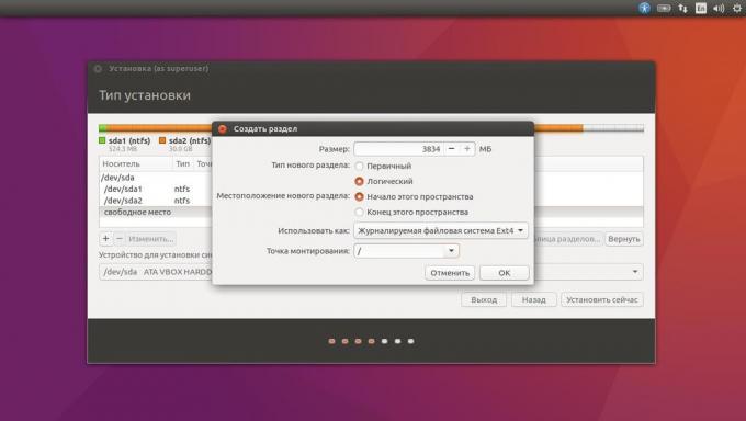 Install Ubuntu blakus pašreizējai sistēmai manuālajā režīmā