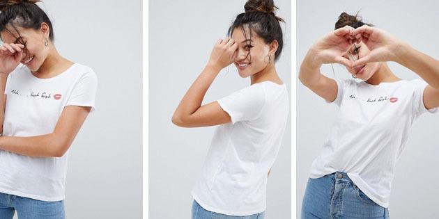 Sieviešu modes t-krekli no Eiropas veikalos: T-krekls Tikai pirmais skūpsts klasisks stils