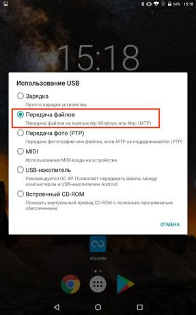 Android failu pārsūtīšana: Select "File Transfer"