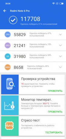 Pārskats Xiaomi redmi Piezīme 6 Pro: AnTuTu