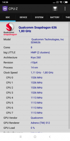 pārskats Xiaomi Mi Max 3: CPU-Z