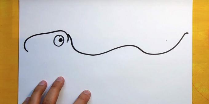 Kā uzzīmēt dinozauru: uzzīmējiet viļņotu līniju