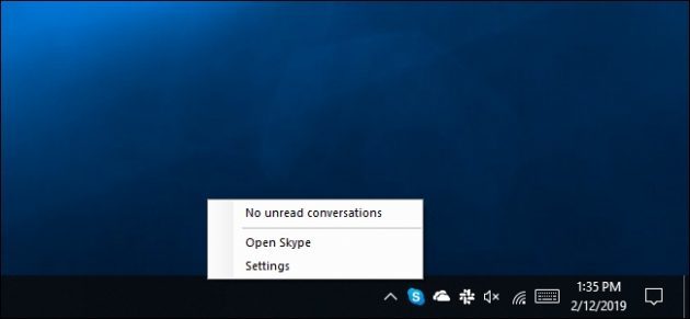 Skype UWP programmā nav paredzēts izvēlni "Iziet Skype»