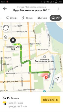 "Yandex. Karte "pilsētas: taksometru