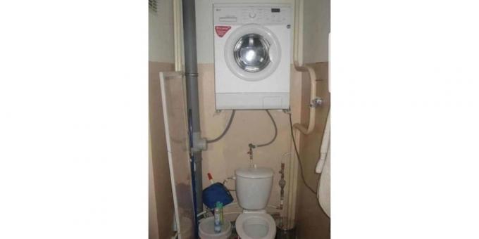 kā ievietot veļas mašīnu uz tualeti