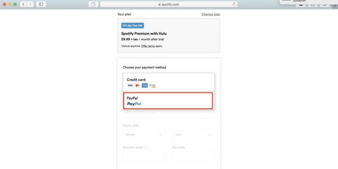 Kā lietot Spotify Krievijā: izvēlēties PayPal maksājuma veidu un ievadiet informāciju par jūsu ASV kontā