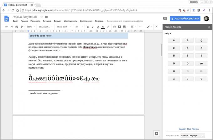 Google Docs add-ons: Easy Akcenti