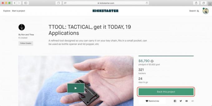 Kā pirkt Kickstarter: Atveriet lapu, patika projektu un izlasīt noteikumus kampaņas