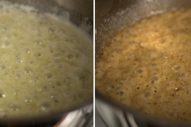 Kā pagatavot franču pankūkas: pēc 3-4 minūtēm karamele iegūs patīkamu zeltaini brūnu nokrāsu