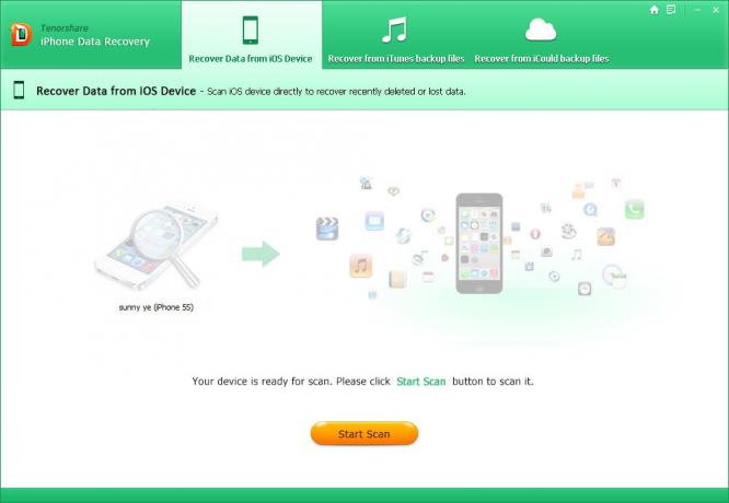 Tenorshare iPhone Data Recovery: Scan sākums