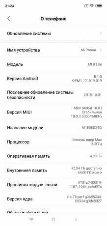 Pārskats Xiaomi Mi 8 Lite: System Versija