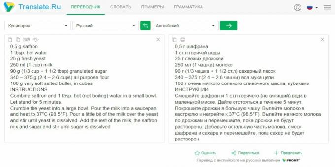 Translate.ru: receptes