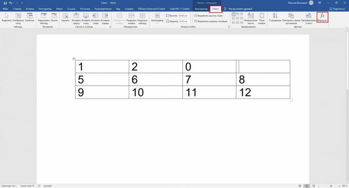 Formulas ievietošana programmā Word: noklikšķiniet uz Izkārtojums