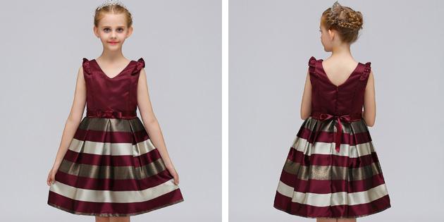 Bērnu kleitas par kontaktligzdas: svītrainām kleita ar svārkiem