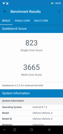 Pārskats viedtālrunis Ulefone X: GeekBench