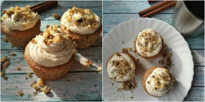 Riekstu cupcakes ar kļavu sīrupu un sviestu: vienkārša recepte