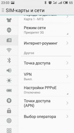 sadaļa Atveriet "SIM-kartes un tīkls": Kā sadalīt internetu ar Android viedtālrunis