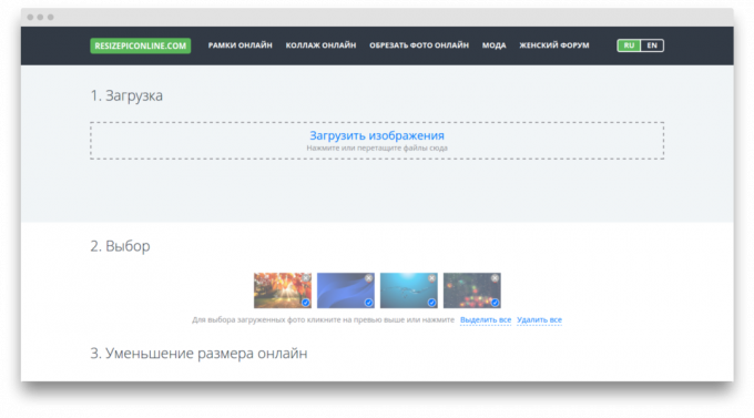 Resize Pic Online ekrāns