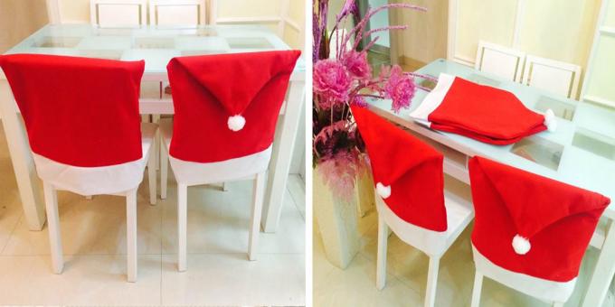 Ziemassvētku rotājumi ar AliExpress: atzveltnes vāciņus krēsliem