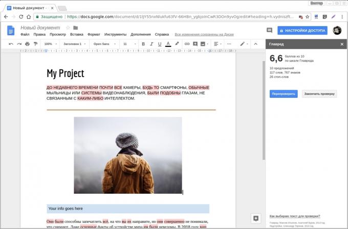 Google Docs add-ons: Glavred