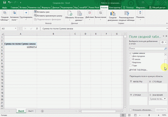 Kopsavilkuma tabula Microsoft Excel
