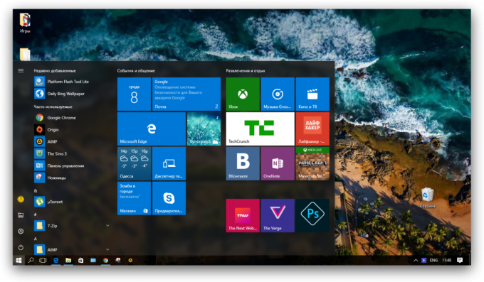 Microsoft Edge: start menu