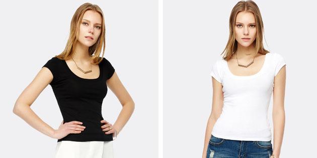 Pamatvielas sieviešu t-krekli no Eiropas Veikalos: Plain T-krekls ar U-formas kakla