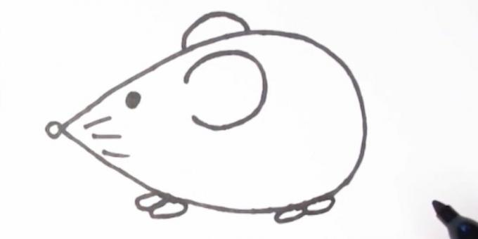 Kā uzzīmēt peli: uzzīmējiet ķepas