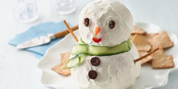 Ziemassvētku ēdieni: uzkoda "siers Sniegavīrs"