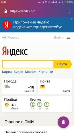 Firefox Fokuss: meklēšanu "Yandex"