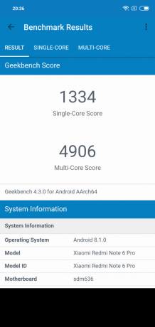 Pārskats Xiaomi redmi Piezīme 6 Pro: GeekBench