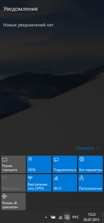 Uz Windows 10. Paziņojumu panelis sniedz noderīgu informāciju