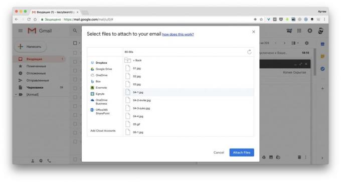 Akciju un pievienot failus Gmail ™