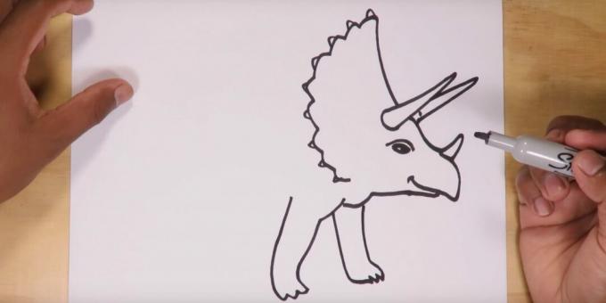 Kā uzzīmēt Triceratops: uzzīmējiet priekšējās kājas