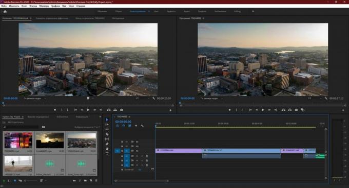 Adobe Premiere Pro: velciet visus pārējos avota failus panelī Laika skala